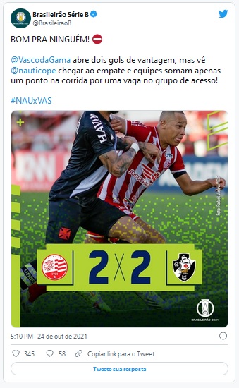 Série B: Vasco sai na frente nos Aflitos, mas cede empate ao Náutico